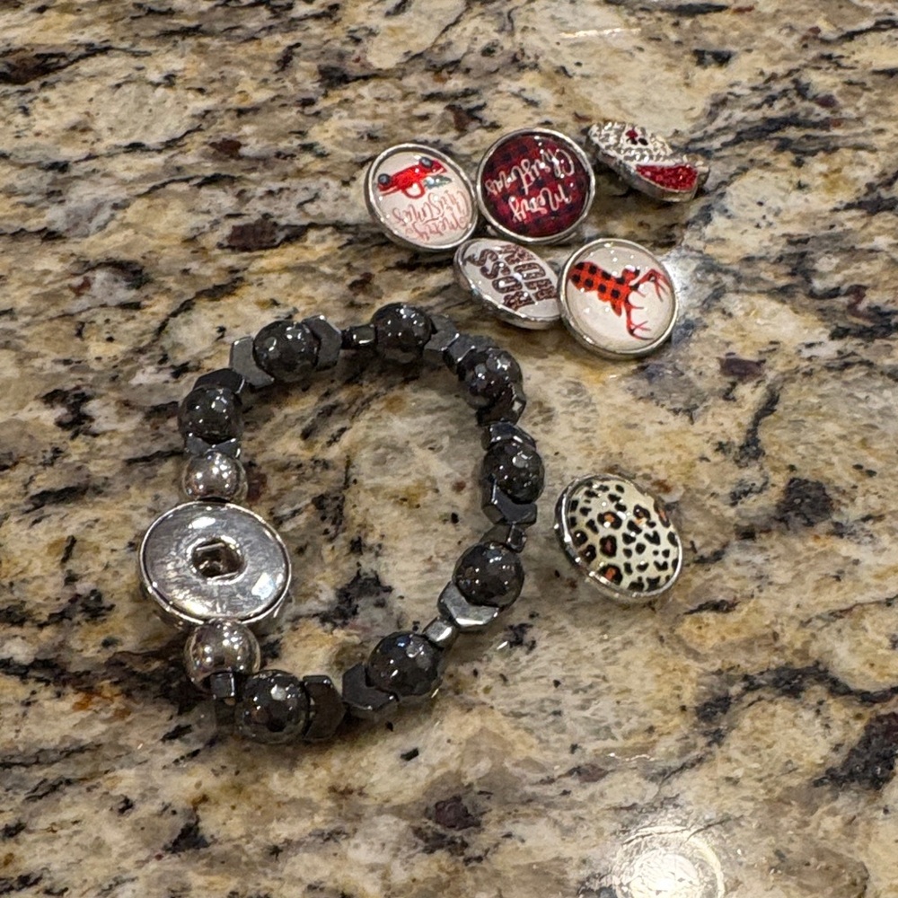 Silver and Black Beaded Bracelet with Interchangeable Charms